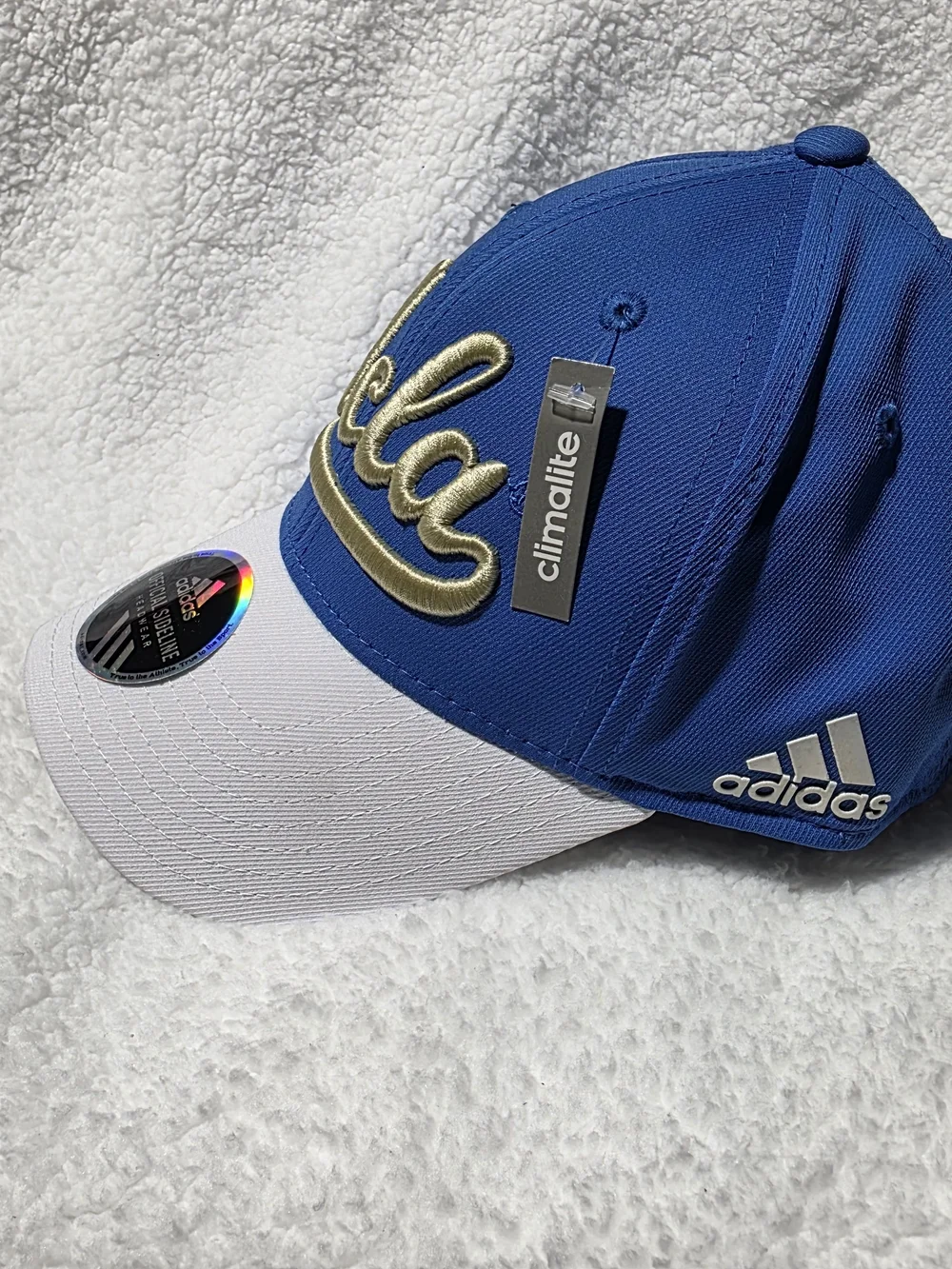 adidas Blue and White UCLA Script Fitted Size L/XL Baseball Cap